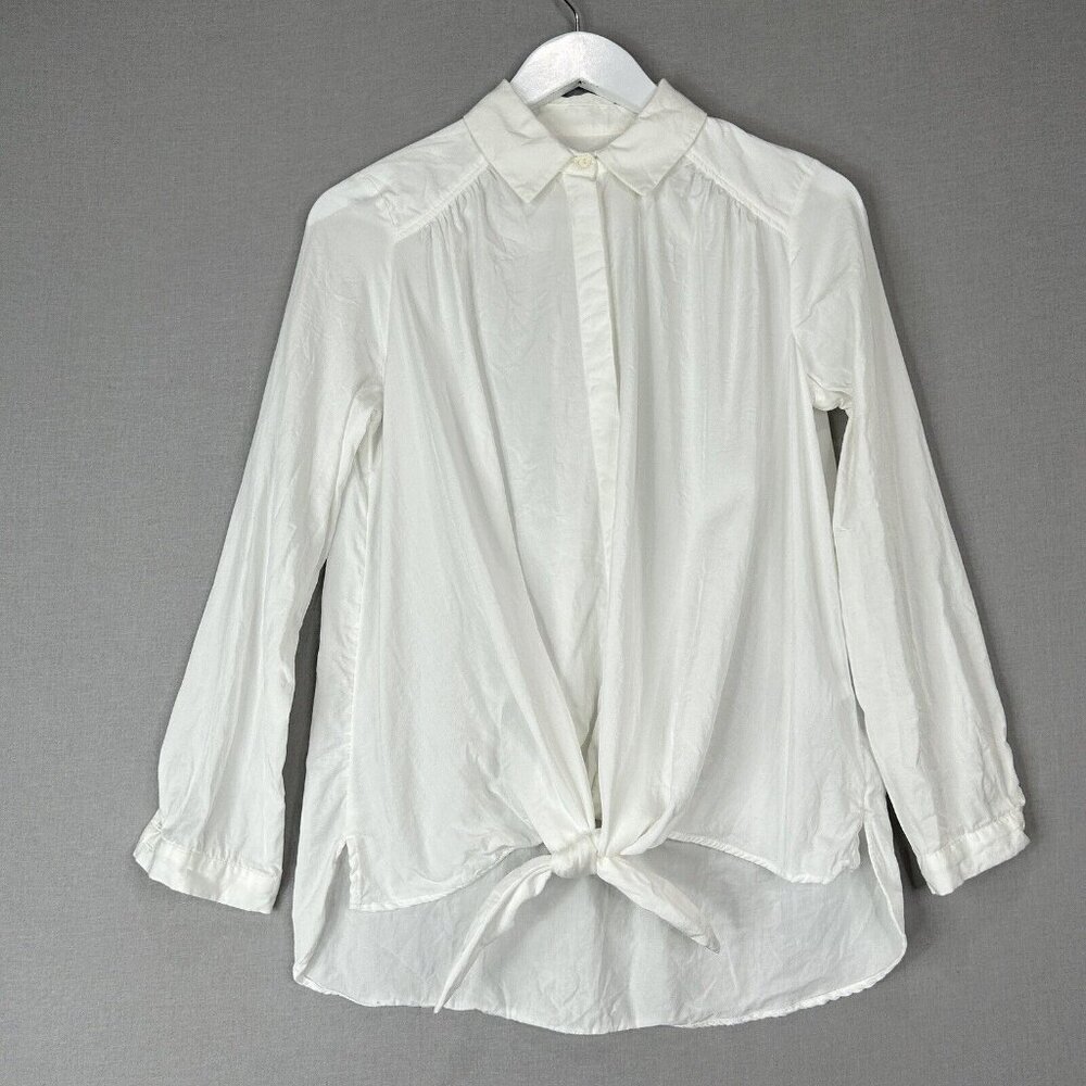 Maeve Anthro Womens Top Extra Small White Button Front Shirt Knot Tie Blouse